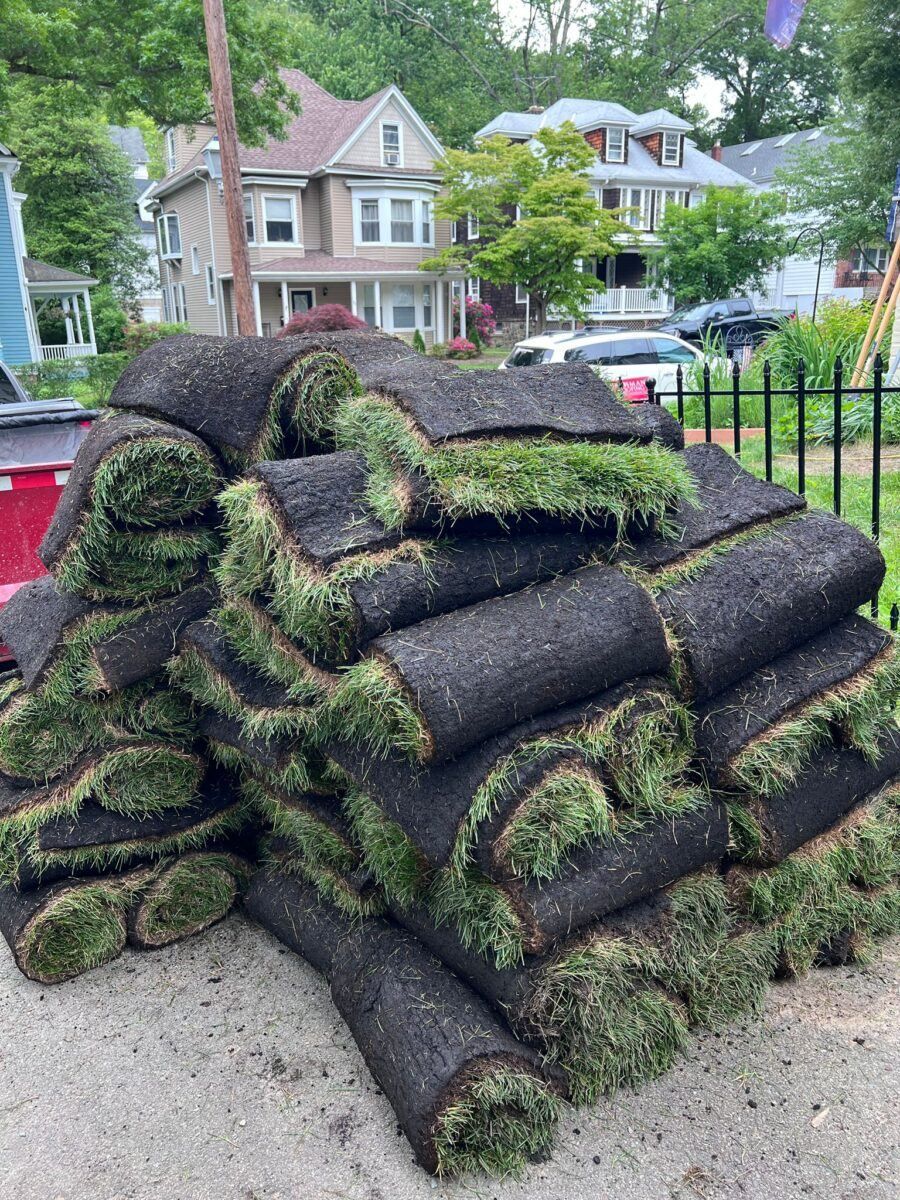 Sod rolls staged for Hamptons and East End lawn projects on Long Island